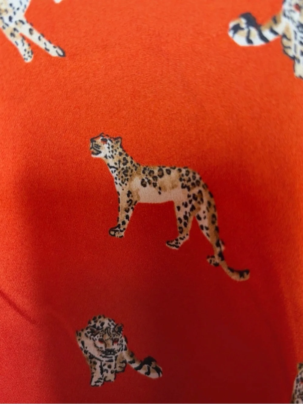 Chico's 1 Size Medium Orange Satin Tiger-Big Cat Print Blouse Top NWT